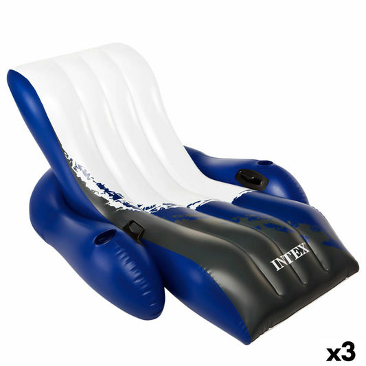 Poltrona da Piscina Gonfiabile Intex Floating Recliner Azzurro Bianco 180,3 x 66 x 134,6 cm (3 Unità)